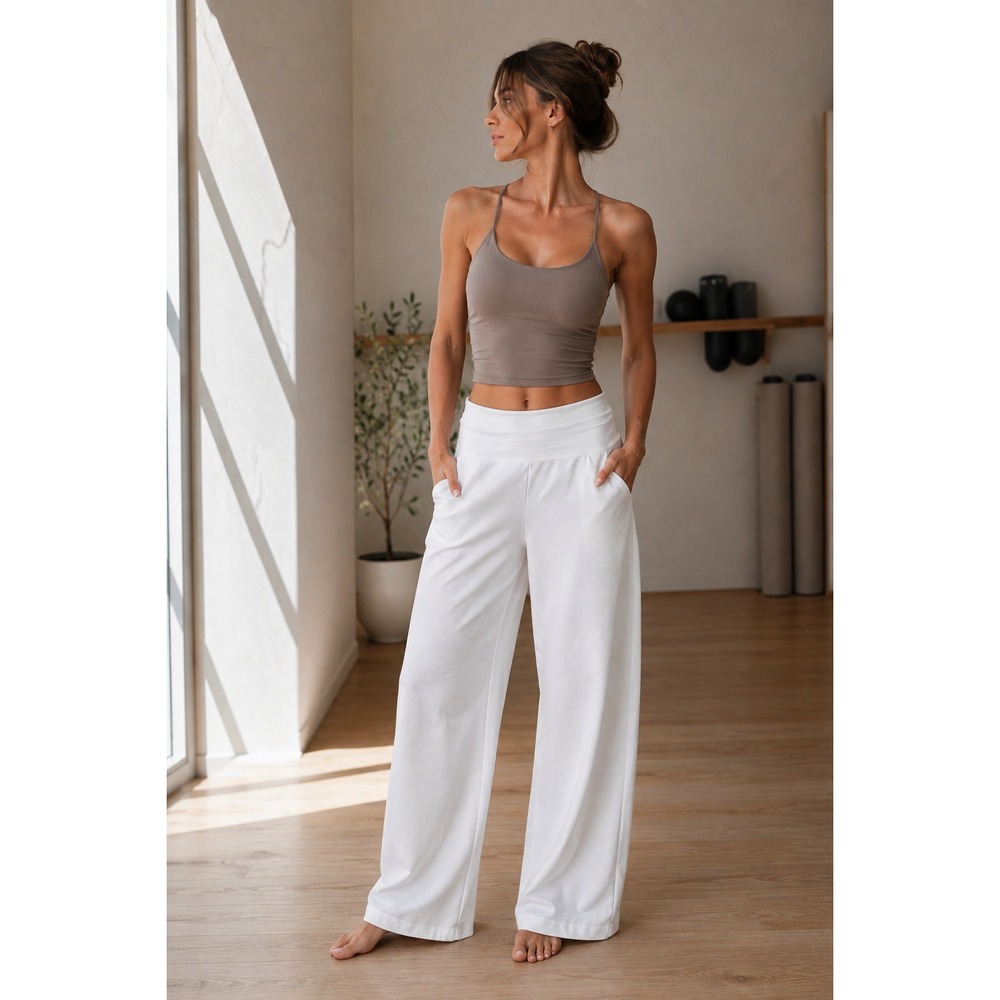 NWT G4free Yoga Pants Large White Wide Leg Crossover High Waist Pockets #1527